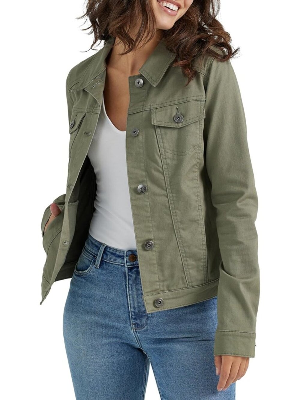 〽️Women’s Olive Jean Jacket Stretch Denim Casual Button Front